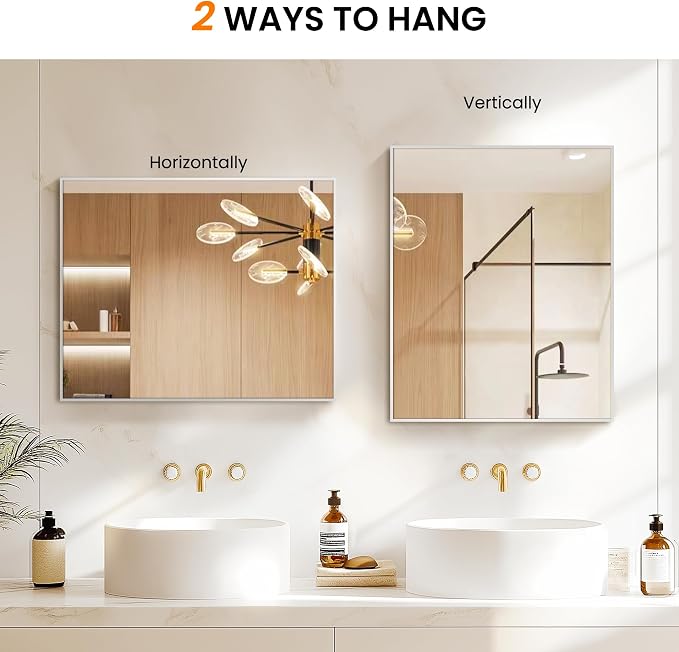 Bathroom Vanity Mirror for Wall, 24"x30" Bathroom Mirror for Over Sink | HD Shatterproof Glass, Rectangular Metal Frame, Horizontally or Vertically, Mirror for Bathroom, Living Room, Entryway,Silver