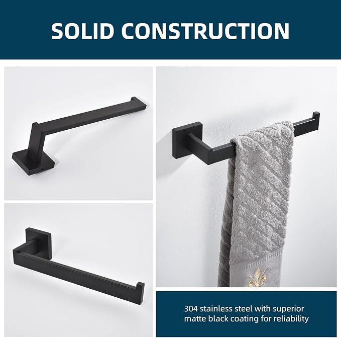 Angle Simple Bathroom Towel Holder Matte Black, 10.24-Inch Hand Towel Rack | Solid Rustproof SUS304 Stainless Steel, Easy Use Open Arm Design for Laundry Kitchen Shower Vanity Sink, Screws Mount