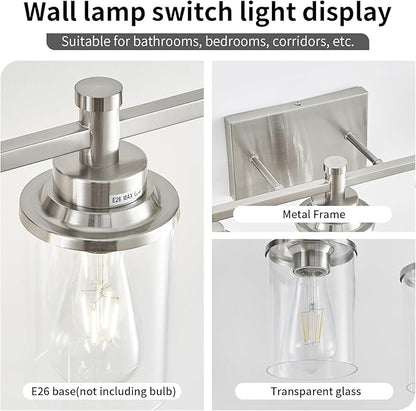 6-Light Bathroom Vanity Light, Brushed Nickel Bathroom Lights Fixtures Over Mirror, Vanity Lights Wall Mount with Clear Glass Shade, Modern Wall Sconce for Bathroom