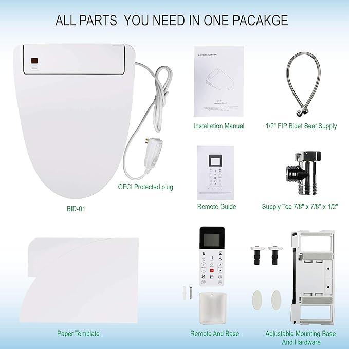 WOODBRIDGE BDI-01 Elongated Bidet Seat with Air Dryer and Stainless-Steel Nightlight | Nozzle Oscillation