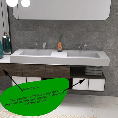 47" Wall Mount Sink, Artificial Stone Bathroom Sink, Single Hole | Matte Bathroom Vanity Vessel Sinks Rectanglee Indoor Modern Floating or Countertop Freestanding Wall Hang Sink Bowl