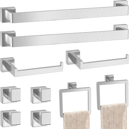 10-Pieces Brushed Nickel Bathroom Accessories Set, 24 Inch Towel Bar Set | Stainless Steel, Towel Ring, Toilet Paper Holder, Robe Hooks, Towel Racks for Bathroom Wall Mounted, Bathroom Hardware Set