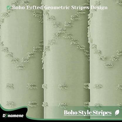 Stall Boho Shower Curtain Tufted Geometric 54"x78" Sage Green | 54 x 78 inch Long, Elegant Tassel, Lightweight Textured Fabric, Water Repellent, Washable, for Narrow Bathroom/Dorm 10 Hooks