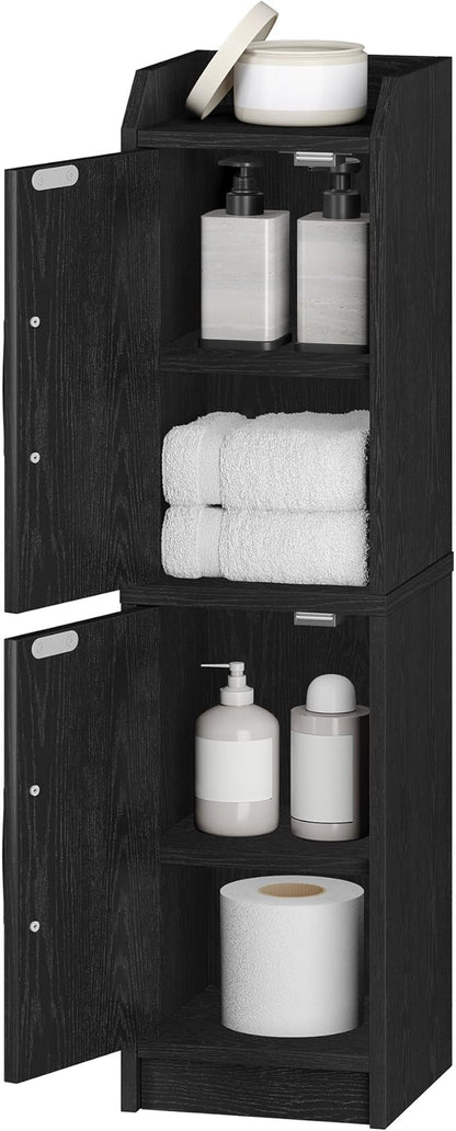 Bathroom Storage Cabinet, Small Corner Floor Cabinet with Door and Shelves, Narrow Bathroom Organizer and Paper Storage with Adjustable Shelves, for Small Spaces, Black BC27004X