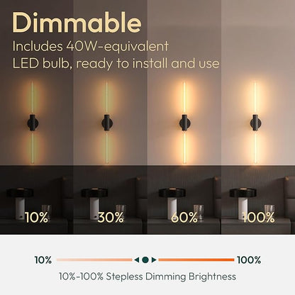 ALAMPEVER Wall Sconce with T10 Bulbs, Modern Bathroom Black Wall Sconces, Clean Lines Design, Dimmable Wall Light for Bedroom, Living Room, Hallway, Entryway, Café, and Bar