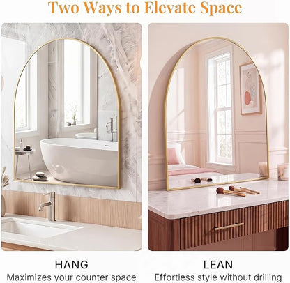 Sweetcrispy 30"x40" Arched Bathroom Mirror, Bathroom Mirrors for Over Sink | Modern Wall Mirrors Arch Decorative for Entryway, Bedroom, Vanity,Horizontal or Vertical Hanging, Gold