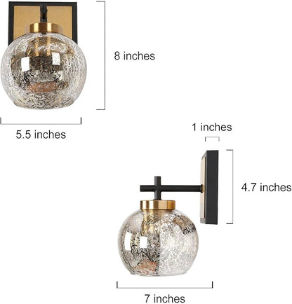 KSANA Black and Gold Sconce, Modern Globe Wall Sconces Lighting with Mercury Glass and Brass Finish for Bathroom, Bedroom, Hallway and Living Room