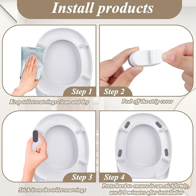 Universal Toilet Seat Bumpers, Suitable for Bidet Kits, 4 Pack Toilet Seat Spacers, Compatible with Most Toilet Models, Equipped with Durable Adhesive
