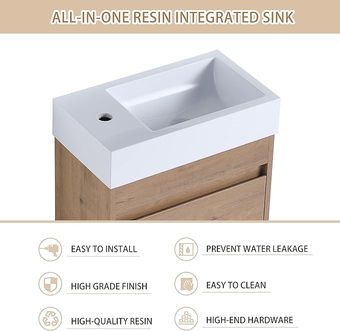 18 Inch Small Bathroom Vanity with Sink, 18" Floating Bathroom Vanity for Small Space, Wall Mounted Cabinet Set with Resin Basin Sink, Soft Close Door (IMO, 005-18" W X 10" D)