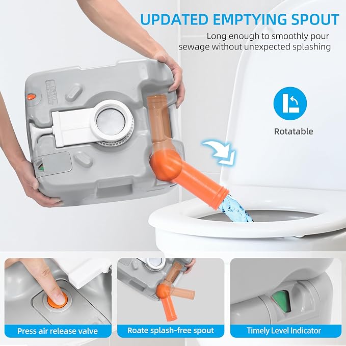 YITAHOME Portable Toilet Camping Porta Potty 5.8 Gallon with Diagonal | Hand Sprayer, Level Indicator, Carry Bag, Portable Toilet for Adults, RV Travel, Boat and Trips