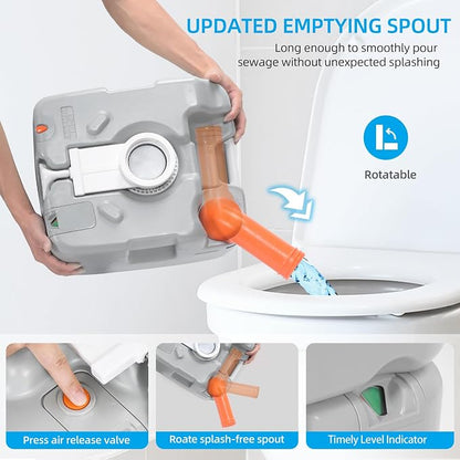 YITAHOME Portable Toilet Camping Porta Potty 5.8 Gallon with Diagonal | Hand Sprayer, Level Indicator, Carry Bag, Portable Toilet for Adults, RV Travel, Boat and Trips
