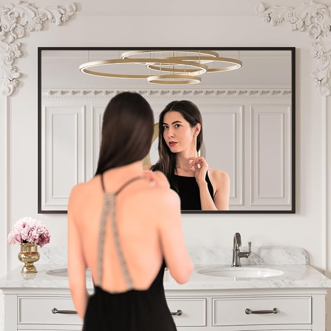 LOAAO 40"X30" Black Rectangle Bathroom Mirror | Matte Black Aluminum Alloy Frame, Tempered Glass, Hangs Vertically or Horizontally, Easy to Install