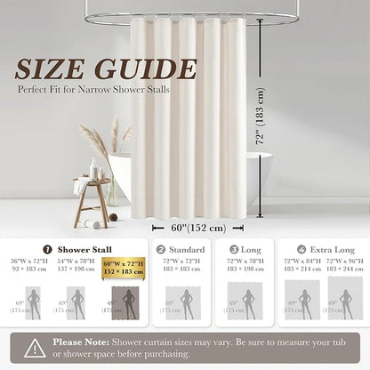 Seasonwood Cream Linen Shower Curtain Farmhouse Bathroom Decor 60x72 Inches | Boho Bathroom Decor,12 Sturdy Stainless Steel Sliding Hangers,Rustic Country Style,Linen Shower Curtains for Bathroom
