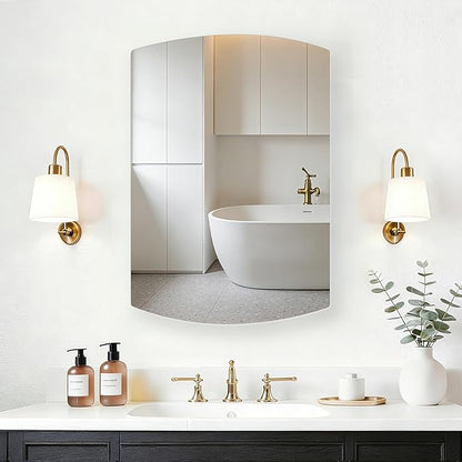 16x26 Inch Medicine Cabinet with Mirror, Arched Metal Frameless Wall Cabinet with Mirror, Surface Mount or Recessed Medicine Cabinet for Bathroom,Bathroom Mirror with Storage
