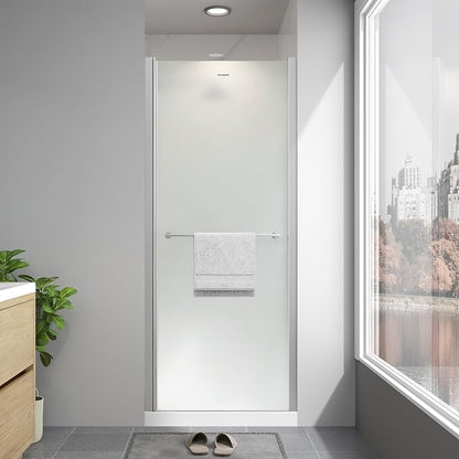 24"-26"W x 72"H Frameless Pivot Frosted Shower Door Brushed Nickel | 1/4"(6mm) SGCC Tempered Glass with Explosion-Proof Film &Nano Coating,Customizable Width