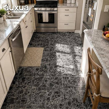 Marble Grain 12x12 Inch Peel and Stick Floor Tile, Granite Smoke, 20 PCS | NO Grout, NO Mess, For Kitchen Backsplash, Bathroom Update, Non-Slip & Scratch-Resistant
