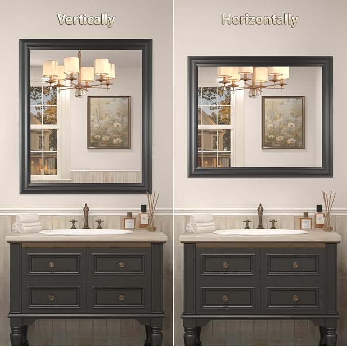 30x36 Inch Black Bathroom Mirror for Wall | Black Metal Mirror, Matte Thick Frame Rectangle Vanity Mirror, Shatterproof, Anti-Rust, Horizontally or Vertically Mounted