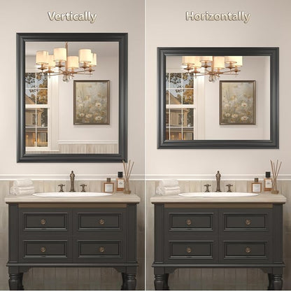30x36 Inch Black Bathroom Mirror for Wall | Black Metal Mirror, Matte Thick Frame Rectangle Vanity Mirror, Shatterproof, Anti-Rust, Horizontally or Vertically Mounted