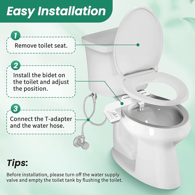 Bidet Attachment for Toilet,Self Cleaning Slim Bidets for Toilets,Non-Electric Dual Nozzle for Frontal & Rear Wash,White