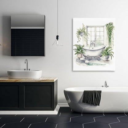 Lush Greenery Bathtub Window, 36 x 48 Inch Canvas Wall Art | Stupell Industries · By Lettered and Lined · Ready to hang · Serene bathroom accent · Made in USA