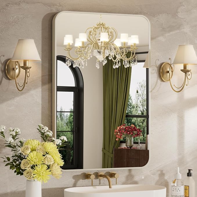 22"x30" Bathroom Mirror for Over Sink, Brushed Nickel Vanity Mirror | Aluminum Alloy Frame, Clear Reflection, Rust-Resistant, Vertical or Horizontal, Wall Mount, Bedroom and Entryway