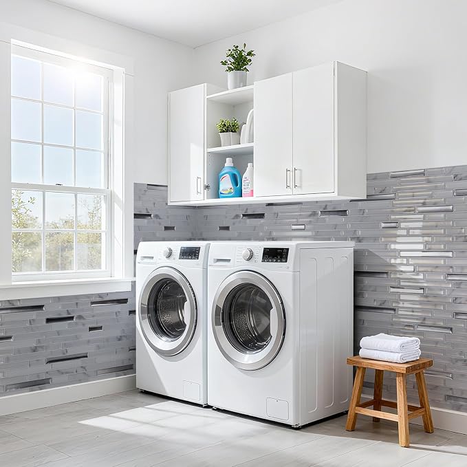 LONGKING 10-Sheet Extra Thick Peel and Stick Backsplash Tiles, Waterproof Kitchen Backsplash Peel and Stick Tile, Self-Adhesive Backsplash for Kitchen, Gray Marble | Peel and stick backsplash, self-adhesive wall tile, Gray Marble, extra thick, waterpro...
