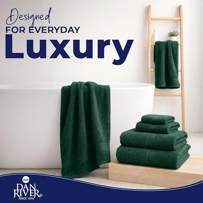 DAN RIVER 8 Piece Luxury Bath Towels for Bathroom, Towel Set, Hunter Green | 2 Bath towels, 2 Hand towels, and 4 Wash Cloths, 600 GSM 100% Ring Spun Cotton, Highly Absorbent, Gym, Hotel, guest, and Spa