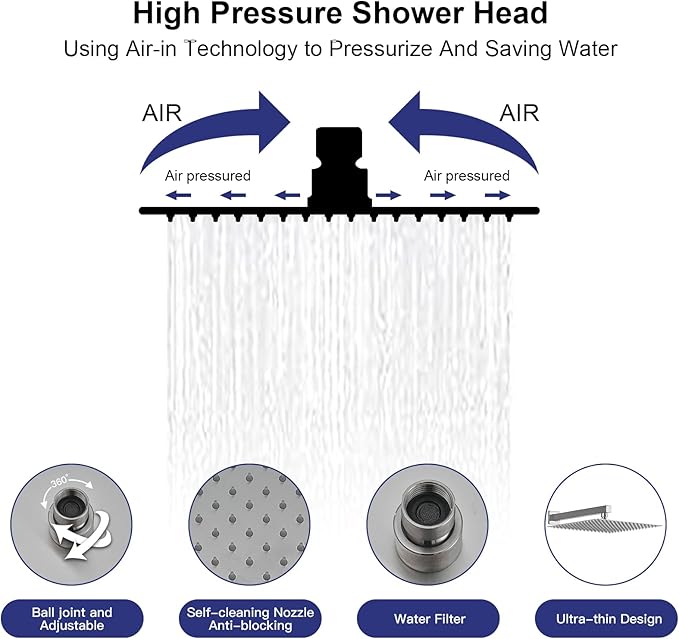 RUMOSE Rainfall Shower System with 4 Body Jets Wall Mounted 4 Mode Shower Faucet Set with 12 Inch Rain Shower Head and 2 in 1 Handheld Spray, Brushed Nickel Brass Shower Fixtures, Rough-in Valve