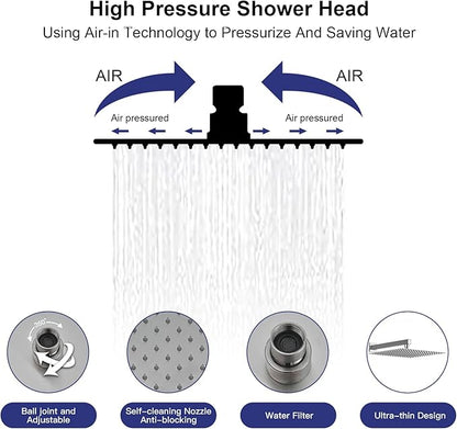 RUMOSE Rainfall Shower System with 4 Body Jets Wall Mounted 4 Mode Shower Faucet Set with 12 Inch Rain Shower Head and 2 in 1 Handheld Spray, Brushed Nickel Brass Shower Fixtures, Rough-in Valve