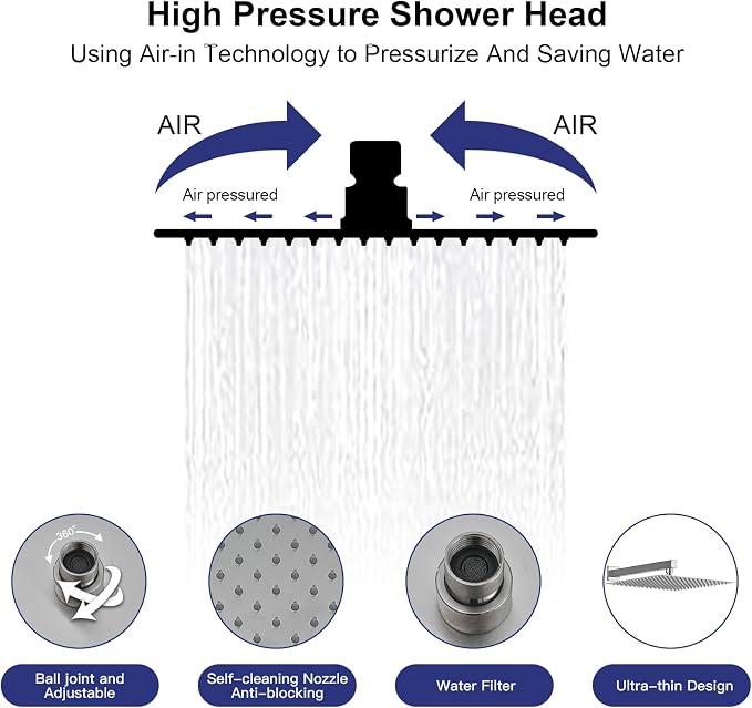 RUMOSE Rainfall Shower System with 4 Full Body Jet 4 Mode Shower Faucet Set | 12 Inch Rain Shower Head, 2 in 1 Handheld Spray, Brushed Nickel Brass Shower Jet Shower Fixtures, Wall Mounted