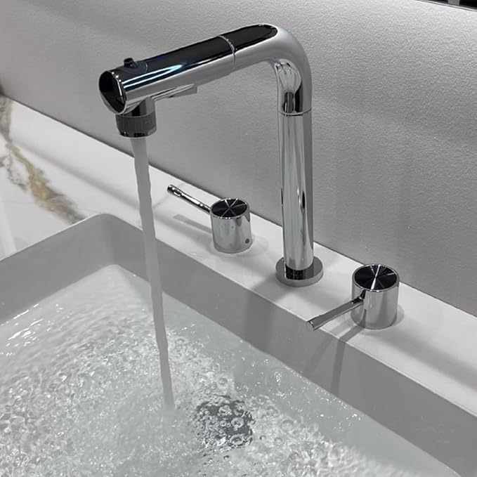 3 Hole Basin Faucets Pull Out Basin Mixer Faucet Brass-Chrome Plated