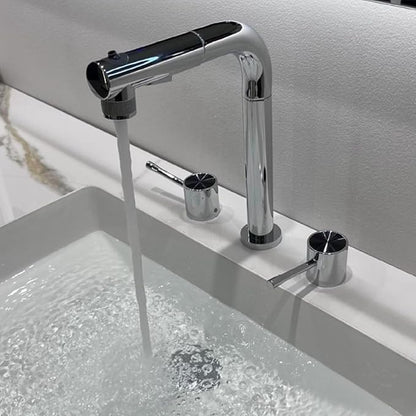 3 Hole Basin Faucets Pull Out Basin Mixer Faucet Brass-Chrome Plated