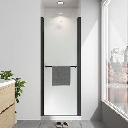 24"-26" W x 72" H Frameless Pivot Frosted Shower Door Matte Black | 1/4"(6mm) SGCC Tempered Glass with Explosion-Proof Film &Nano Coating,Customizable Width