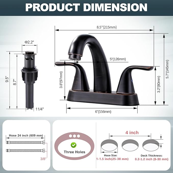 Bathroom Sink Faucet Oil Rubbed Bronze: ALEASHA 4 Inch Centerset Bathroom Faucet, 2-Handle Vanity Sink Faucet with Pop-Up Drain Stopper, RV Lavatory Faucets for Washroom Sink