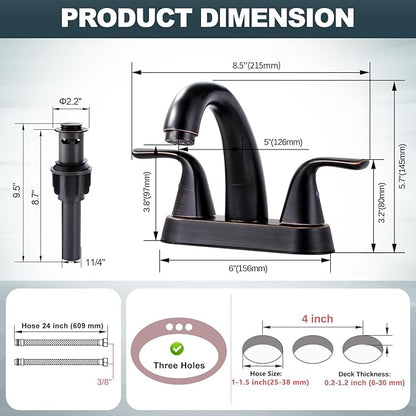 Bathroom Sink Faucet Oil Rubbed Bronze: ALEASHA 4 Inch Centerset Bathroom Faucet, 2-Handle Vanity Sink Faucet with Pop-Up Drain Stopper, RV Lavatory Faucets for Washroom Sink
