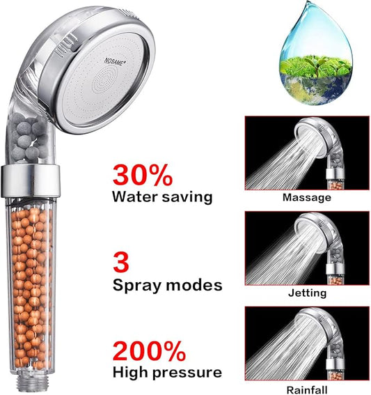NOSAME Shower Head, Filter Filtration High Pressure Water Saving 3 Mode Function Spray Handheld Showerheads for Dry Skin & Hair | Handheld Showerheads, Filter Filtration High Pressure Water Saving 3 Mode Function Spray Shower Head for Dry Skin & Hair