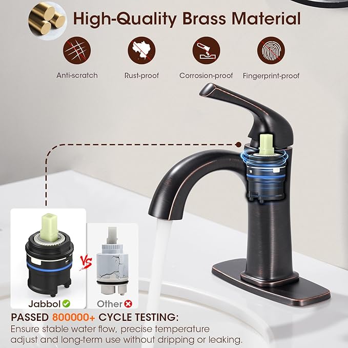 Oil-Rubbed Bronze Single Hole Bathroom Faucet, Single Handle Brass Bathroom Sink Faucet, Bathroom Sink Faucet for 1 or 3 Holes, Bathroom Faucets with Pop Up Drain and Supply Lines