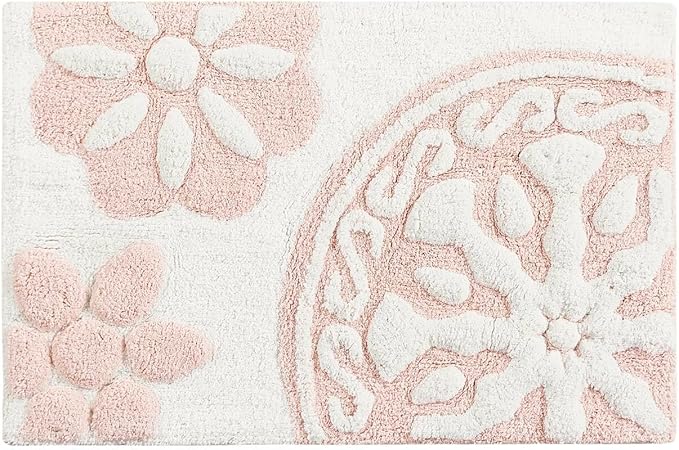 Madison Park Casablanca 100% Cotton Tufted Bathroom Rugs Luxurious Plush Medallion Floral Pattern Bath Mat Absorbent, Quick Dry, Spa Design Shower Room Décor, Rectangle 20" x 30", Pink