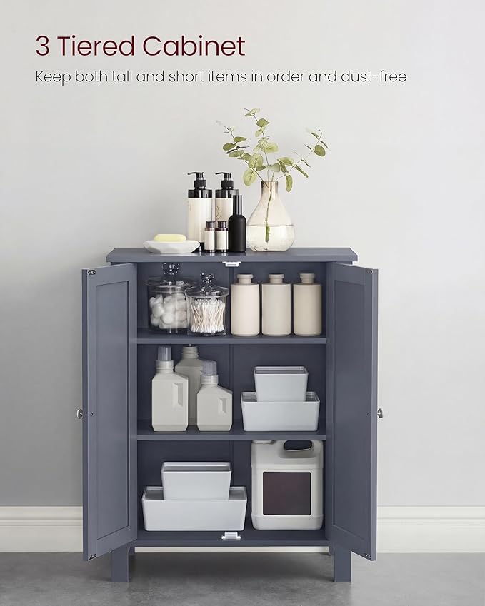 VASAGLE Floor Storage Cabinet, Freestanding Storage Unit with 2 Adjustable Shelves, for Bathroom Living Room Dining Kitchen, 11.8 x 23.6 x 31.5 Inches, Slate Gray UBCB60GY