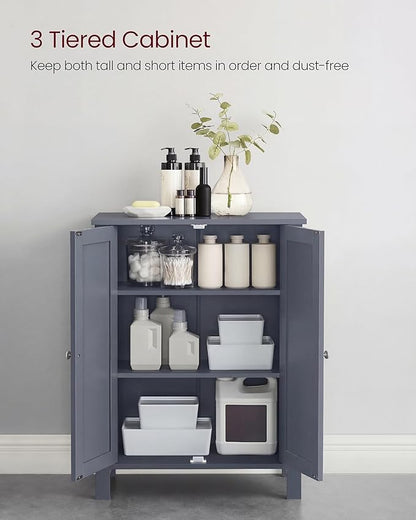 VASAGLE Floor Storage Cabinet, Freestanding Storage Unit with 2 Adjustable Shelves, for Bathroom Living Room Dining Kitchen, 11.8 x 23.6 x 31.5 Inches, Slate Gray UBCB60GY