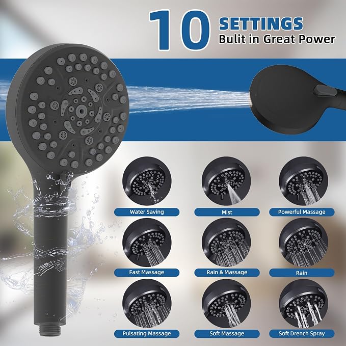 12" Metal Rainfall Shower Head with 10-Mode Handheld, Oil Rubbed Bronze | NSF/ANSI/CAN 372 Certified, High Pressure Showerhead Combo with 11" Adjustable Shower Arm, 71" Hose, Shower Head Holder
