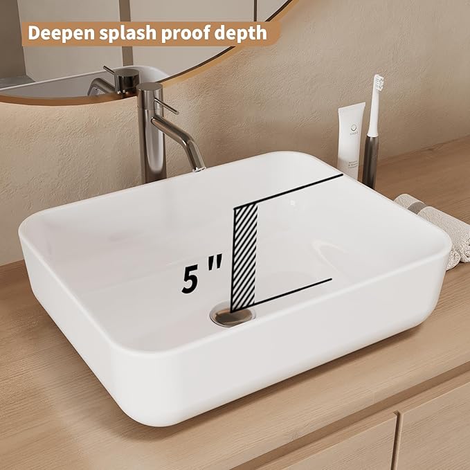 19.7"X15.7" Vessel Sink Rectangular Above Counter White Porcelain Ceramic Modern Bathroom Vanity Sink Rectangle Art Basin