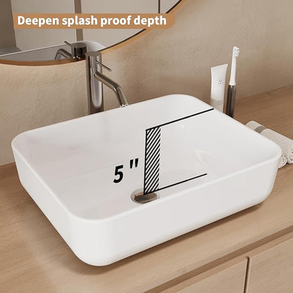 19.7"X15.7" Vessel Sink Rectangular Above Counter White Porcelain Ceramic Modern Bathroom Vanity Sink Rectangle Art Basin