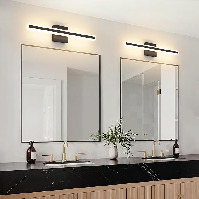 JUSHENG Black Vanity Lights for Bathroom, 24 Inch 20W 5CCT Dimmable Bathroom Light Fixtures Over Mirror, Modern LED Vanity Light Bar Above Mirror