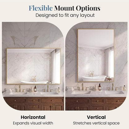 NEWBULIG Bathroom Wall Mirror, Vanity Mirror, 30x48 Inch | Rectangle Metal Frame, Tempered Glass, Over Sink Entryway, Living Room Hang, Horizontal or Vertical, Gold