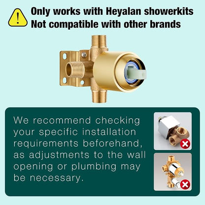 Heyalan 6 Inch Shower Faucet Set with Tub Spout and Valve, Brushed Gold | 6-inch square rainfall head, tub spout with diverter, male-thread rough-in valve, single-handle control and wall-mount design