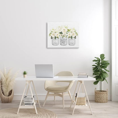 White Roses Rustic Candle Jars, 24 x 30 Inch Canvas Wall Art | Stupell Industries · By Lettered and Lined · Ready to hang · Charming country decor for bathroom or living room · Made in USA