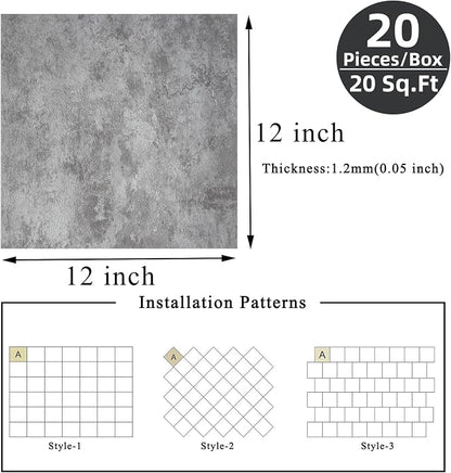 Peel and Stick Floor Tile 12 x 12 Inch Self Adhesive Marble Vinyl Flooring | waterproof and removable sticker tiles, 20-pack covers 20 Sq. Ft, DIY tiles for bedroom, bathroom, kitchen and dining room