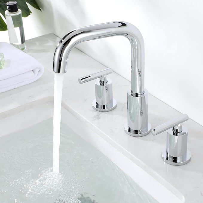 ChiLDano Bathroom Faucet 3 Hole, 2 Handle Chrome Bathroom Sink Faucet | Chrome 3 Hole Sink Faucet with Sink Drain and Water Faucet Supply Hose, Polished Silver Bathroom Water Faucets CH3166CP