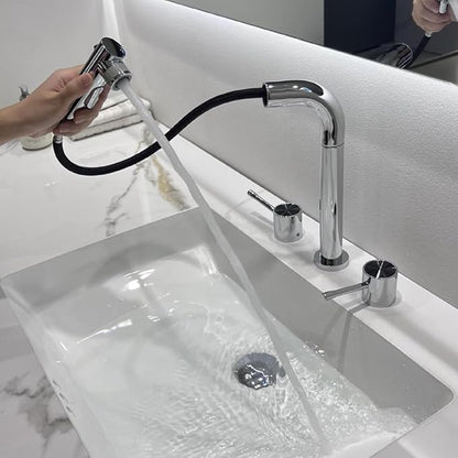 3 Hole Basin Faucets Pull Out Basin Mixer Faucet Brass-Chrome Plated